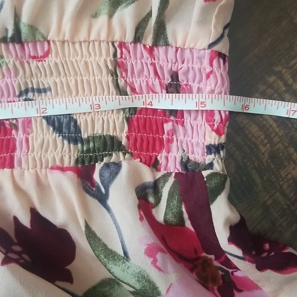 KOjOOIN Pink Floral Smocked Tiered Midi Dress SZ L - Picture 17 of 17